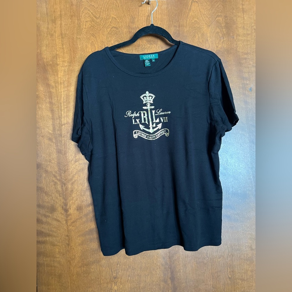 Ralph Lauren Black Crewneck Tee with Cream Crest Emblem